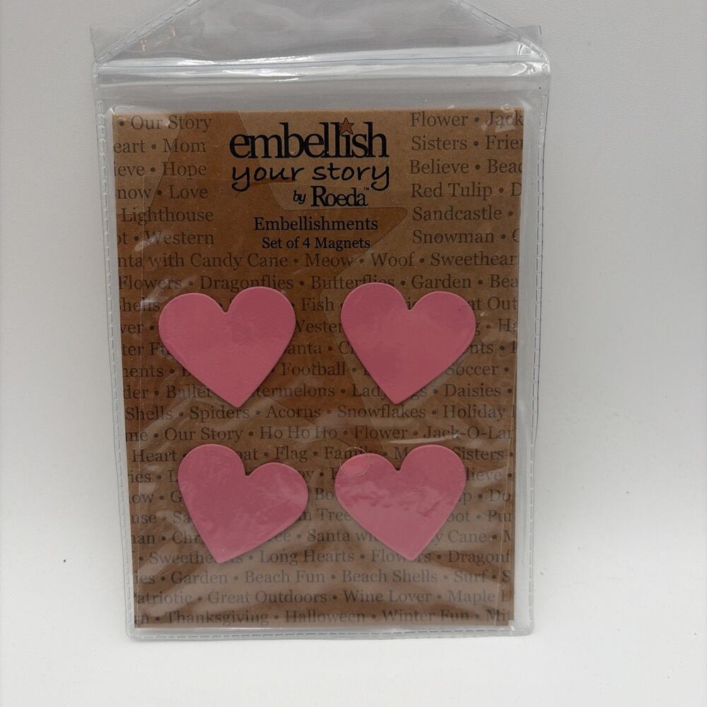 Embellish Your Story by Roeda 4 Magnet Set #13696 Pink Hearts Demdaco 2011